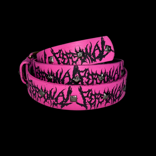 Handmade Leather Belt Glow Pink/Gun Metal/ Black