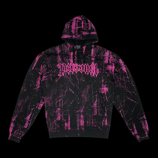 Grave Camo Zip Up Hooded Sweatshirt Black / Pink