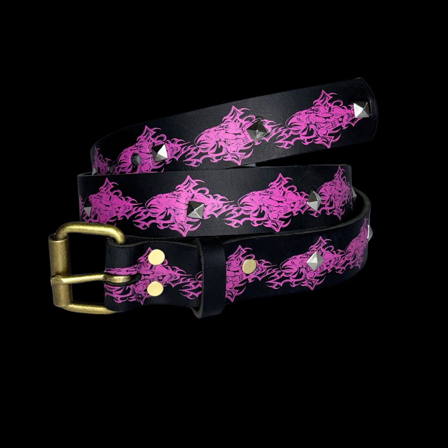 A Holy Studded Leather Belt Pink/Silver/Black